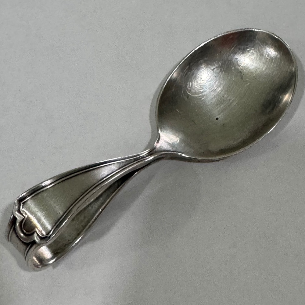 Vintage Sterling Silver Baby Spoon Loop Handle Art Deco Style Pinecone Mark